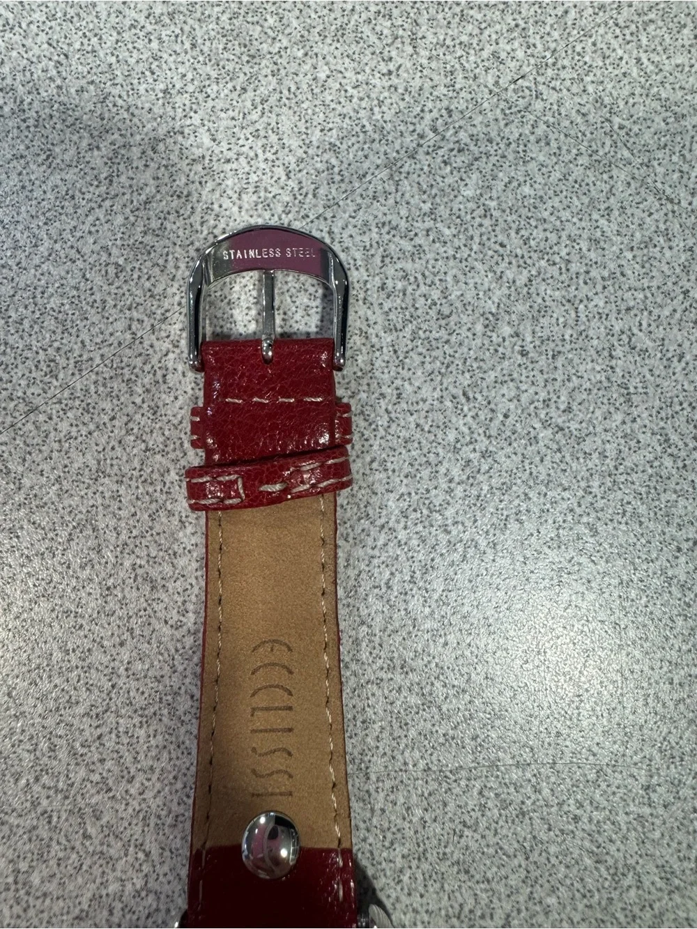 New Judith Ripka Stainless Steel Square Dial Watch with Red Leather Band